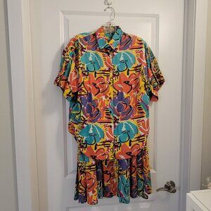Vintage Retro-Print Vibrant Colourful Jaeger Set - Resortwear - Skirt and Blouse